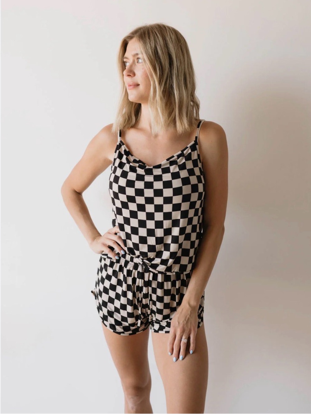 Forever French Baby Cami Women’s Bamboo Set Black Checkerboard